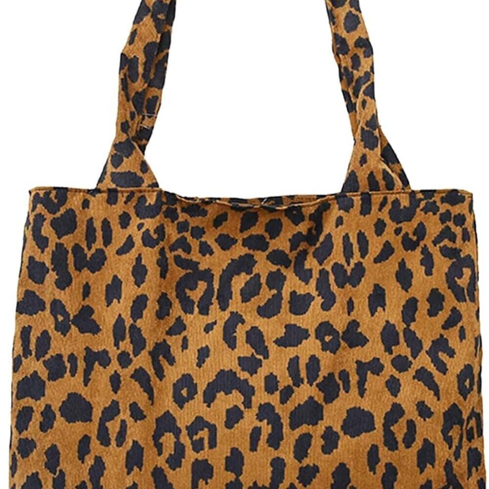 Leopard Print Canvas Tote Bag for Women Large Capacity Fashionable